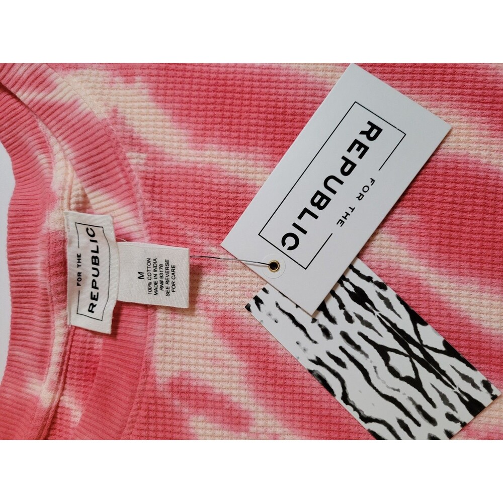 NWT For The Republic Size M Pink White Tie Dye Waffle Knit Thermal Top Cotton - Picture 13 of 14